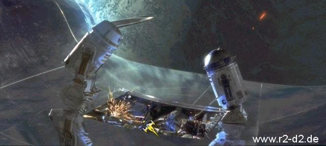 The droids outside Queen Amidala�s ship